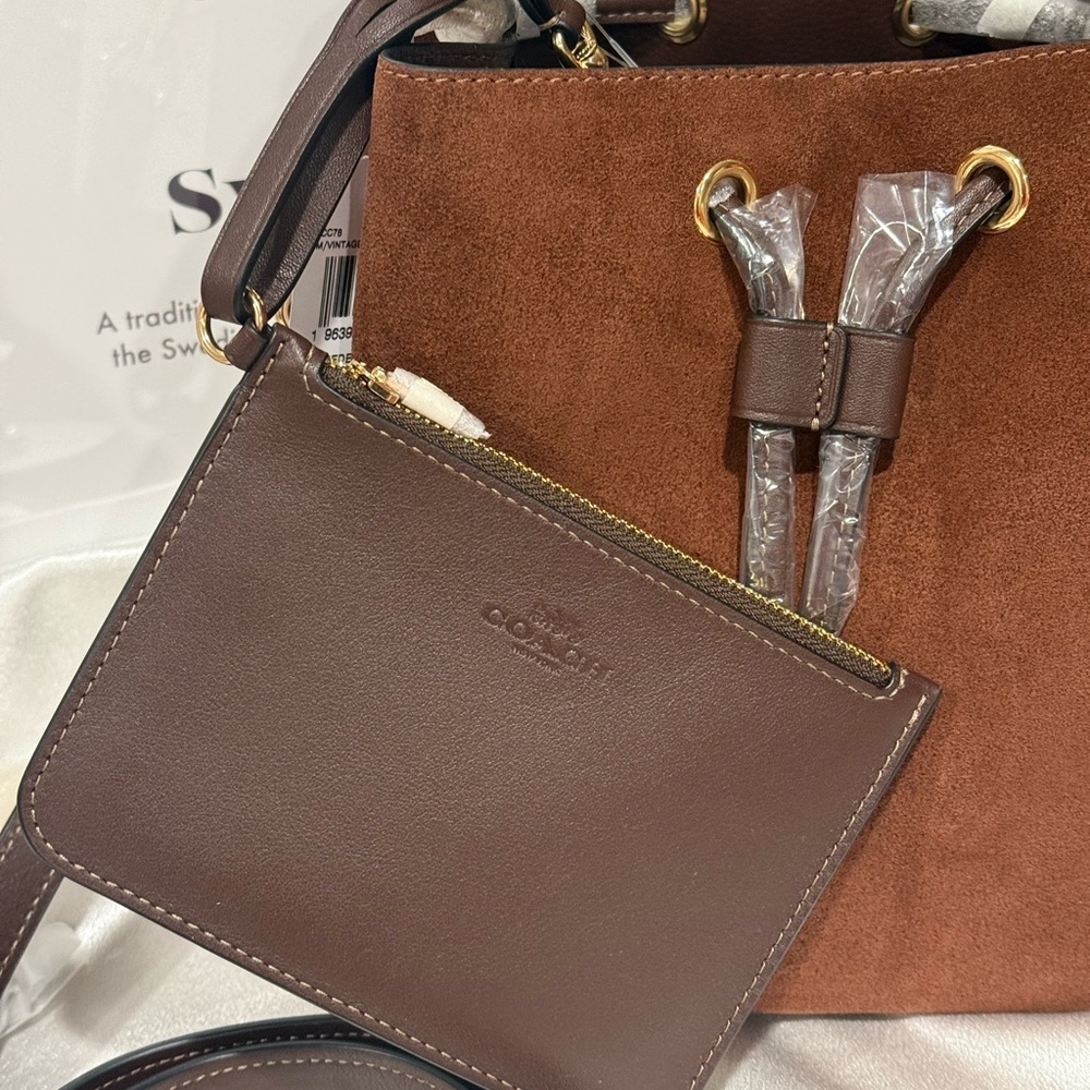 Coach Rowan Bucket Bag  suede/Im/Vintage Brown CCC78 - Picture 3 of 11